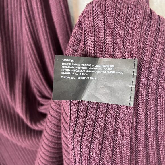 Theory 100% Merino Wool Long Ribbed Duster Cardigan in Cabernet Size Small - Picture 10 of 10